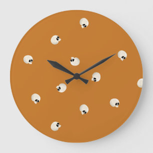 Grande Horloge Ronde Points de crâne Kawaii mignons aléatoires orange