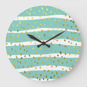 Grande Horloge Ronde Points d'or et rayures : Motif élégant