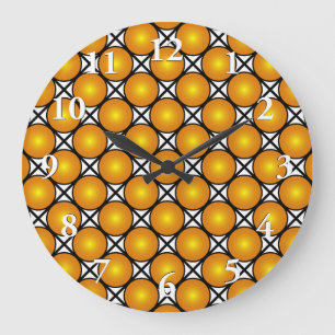 Grande Horloge Ronde Points dorés lumineux Motif de réseau noir et blan