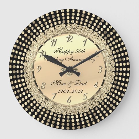 Grande Horloge Ronde Points dorés,Noir 50e anniversaire de mariage (Recto)