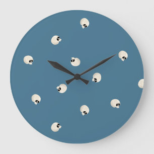 Grande Horloge Ronde Points du crâne Kawaii mous aléatoires bleu pâle