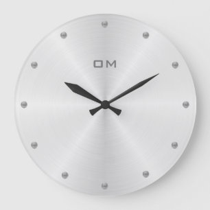 Grande Horloge Ronde Points gris élégants sur fond argenté