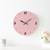 Grande Horloge Ronde Points rétro suisses - Coque rose (Maison)