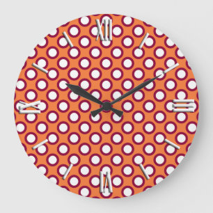 Grande Horloge Ronde Points tournés rétro, mandarine orange et magenta