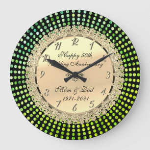 Grande Horloge Ronde Points verts, noir, 50