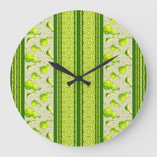 Grande Horloge Ronde Poire Cercles et Rayures Aquarelle