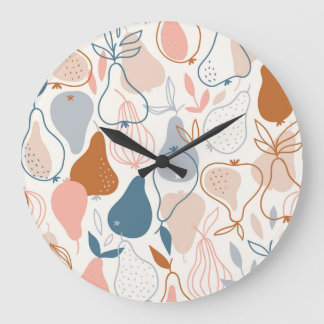 Grande Horloge Ronde Poire scandinave Imprimer : Motif de fruits Vintag
