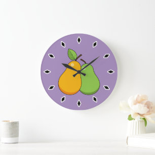 Grande Horloge Ronde Poires jaunes et vertes