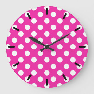 Grande Horloge Ronde Pois blancs sur fuchsia