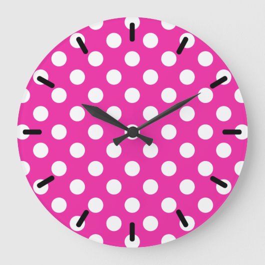 Grande Horloge Ronde Pois blancs sur fuchsia (Recto)