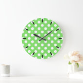 Grande Horloge Ronde Pois blancs sur vert pomme (Maison)