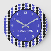 Grande Horloge Ronde Pois bleus et noirs avec nom (Recto)