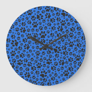 Grande Horloge Ronde Pois de chien noir et blanc Pointe Polka sur le bl