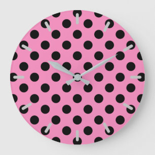 Grande Horloge Ronde Pois noir sur le rose