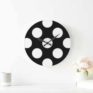 Grande Horloge Ronde Pois noirs et blancs, Motif Polka Dot