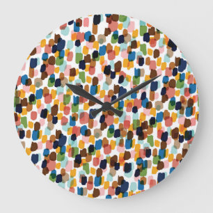 Grande Horloge Ronde Pois : Peinture à main multicolore.