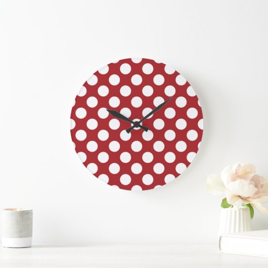 Grande Horloge Ronde Pois rouges, Motif à points polka, points, pointil (Maison)