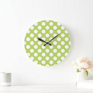 Grande Horloge Ronde Pois verts, Motif à points Polka, points, pointill