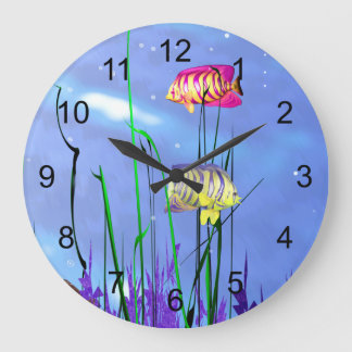 Grande Horloge Ronde Poisson-ange 3D coloré