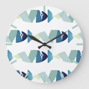 Grande Horloge Ronde Poisson bleu à la nage Abstraite