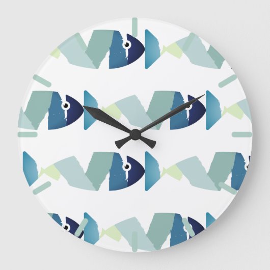 Grande Horloge Ronde Poisson bleu de natation Abstraite (Recto)