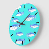 Grande Horloge Ronde Poisson bleu turquoise (Angle)