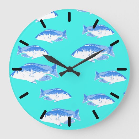 Grande Horloge Ronde Poisson bleu turquoise (Recto)