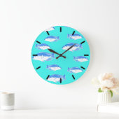 Grande Horloge Ronde Poisson bleu turquoise (Maison)