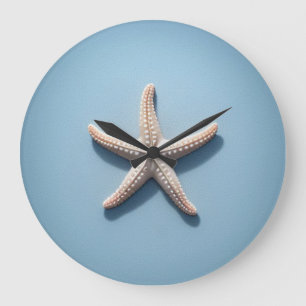Grande Horloge Ronde Poisson étoilé exotique avec Arrière - plan bleu