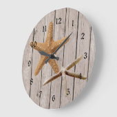 Grande Horloge Ronde Poisson-étoile rustique en bois (Angle)