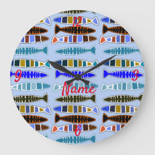 Grande Horloge Ronde Poisson rayé multicolore Thunder_Cove