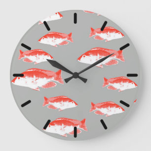 Grande Horloge Ronde Poisson rouge et gris