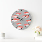 Grande Horloge Ronde Poisson rouge et gris (Maison)
