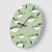 Grande Horloge Ronde Poisson vert olive (Angle)