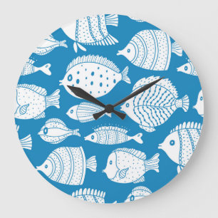 Grande Horloge Ronde Poisson vintage : Ensemble d'illustrations décorat