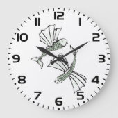 Grande Horloge Ronde Poisson volant Main Tirée Océan Créature (Recto)