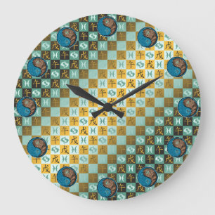 Grande Horloge Ronde Poissons & Cheval de terre