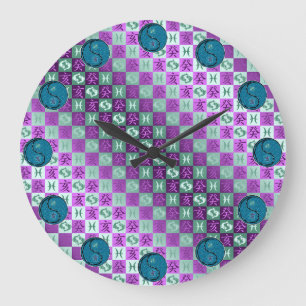 Grande Horloge Ronde Poissons & Coq d'eau