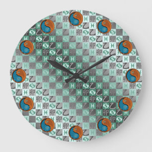Grande Horloge Ronde Poissons & Lapin de Bois