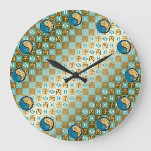 Grande Horloge Ronde Poissons & Rat de feu