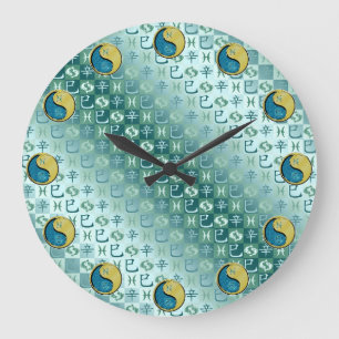 Grande Horloge Ronde Poissons & Serpent Métal
