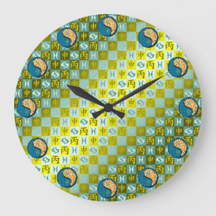 Grande Horloge Ronde Poissons & Singe de Feu