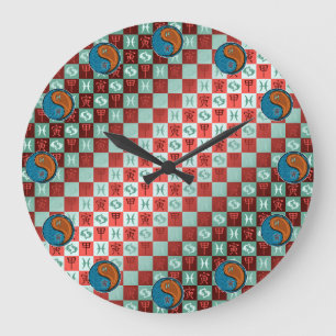 Grande Horloge Ronde Poissons & Tigre de Bois