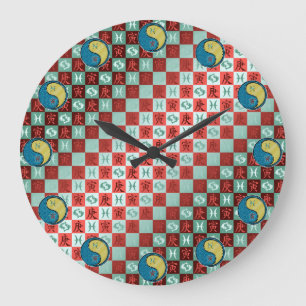 Grande Horloge Ronde Poissons & Tigre de Métal