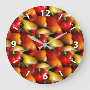Grande Horloge Ronde Poivrons rouges et jaunes
