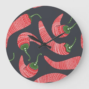 Grande Horloge Ronde Poivrons rouges : motif vintage sans soudure