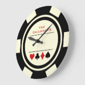 Grande Horloge Ronde Poker Chip Man Cave noir et blanc (Angle)