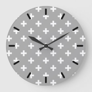 Grande Horloge Ronde Polka blanche croise sur gris