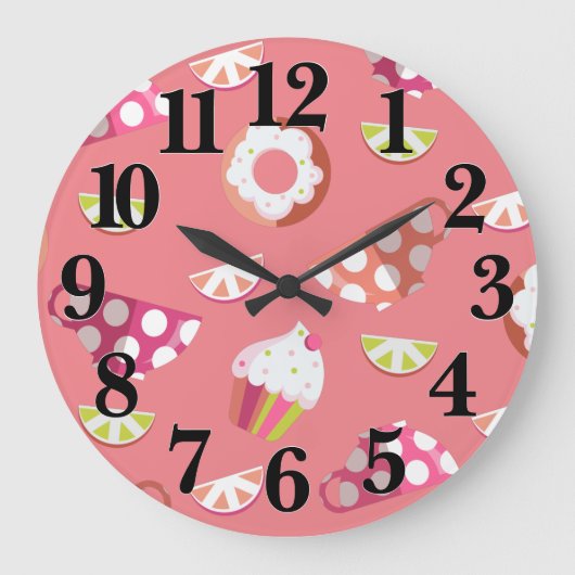 Grande Horloge Ronde Polka Dot Cups Cakes Donuts Lemons Grappes (Recto)