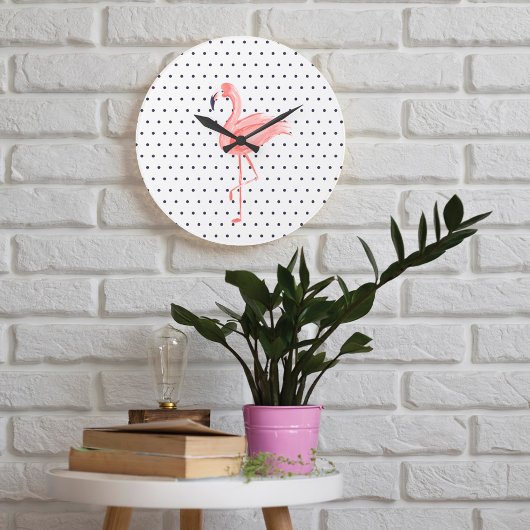 Grande Horloge Ronde Polka Dot Reto Aquarelle rose flamingo